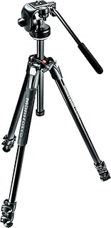 Manfrotto 290 Xtra Aluminum 3-Section Tripod Kit with Fluid Video Head (MK290XTA3-2WUS), Black