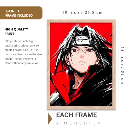 Image of walllane Japanese Anime Framed Posters for Living Room Bedroom Gaming Room | Japanese Anime Characters Aesthetic Poster with Frames Wall Decor Set Of 3 (10 X 13 inch)