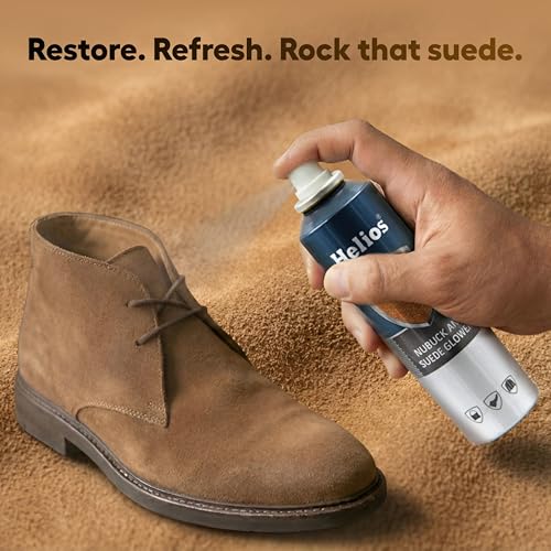 Image of Helios Shoe Accessories Kit | Nubuck & Suede Glower Spray 250ml + Suede Brush | Shoe Cleaner, Protector & Shiner for Suede & Nubuck Shoes