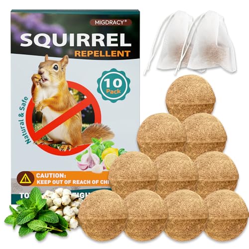 Squirrel Repellent Balls, 10 Pack, Natural Plant-Based Formula, Long-Lasting Outdoor Animal Deterrent, Repel Skunk & Raccoon, for Yard, Garden, Attic & Car Engine
