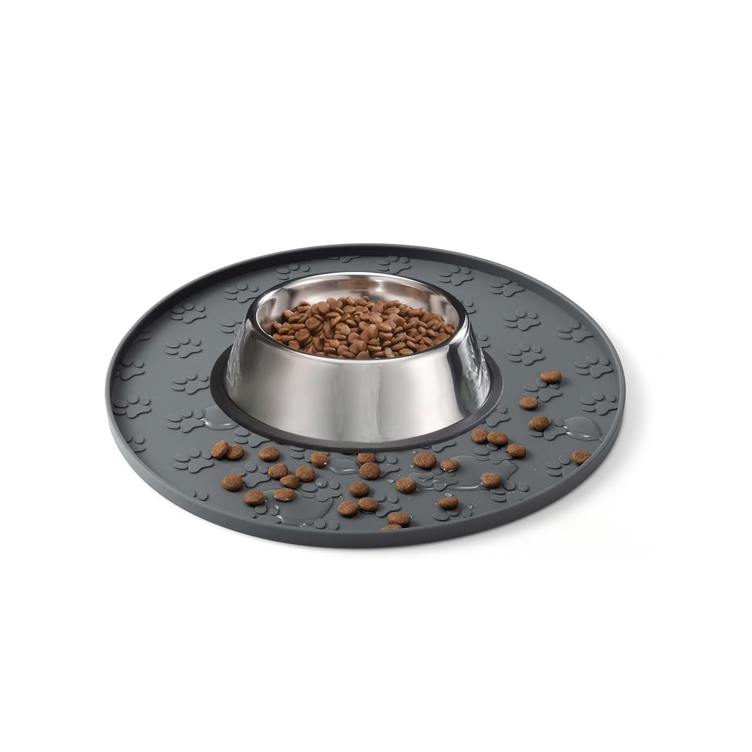 Silicone Pet Feeding Mat, Non-Slip Dog Bowl Mat, Cat Food Mat, Waterproof Tray (1Pack Grey, 28x28 CM)