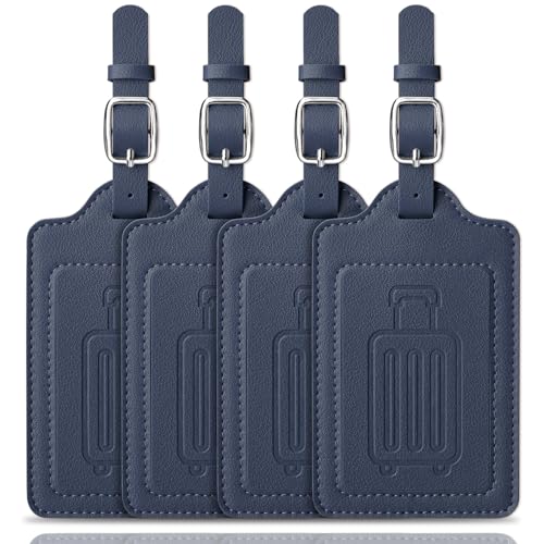 Image of Teskyer Luggage Tags, Thick & Durable, Easy to Identify, Privacy Protection, TSA Approved Travel Essentials Suitcase Tags - 4 Pack, Blue