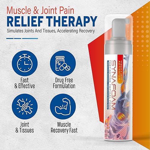 SynaFoam Muscle & Joint Pain Relief Topical Foam- Muscle Cramps and Recovery - Fast-Acting Relief for Back, Neck, Hands, Knees and more - Soreness Solution - 6.8 fl oz