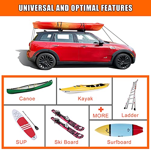 Universal Car Soft Roof Rack Pads Luggage Carrier System For Kayak Surfboard Sup Canoe Include 2 Heavy Duty Tie Down Straps, 2 Tie Down Rope, 2 Quick Loop Strap (Use Without Cross Bar) #TOP2