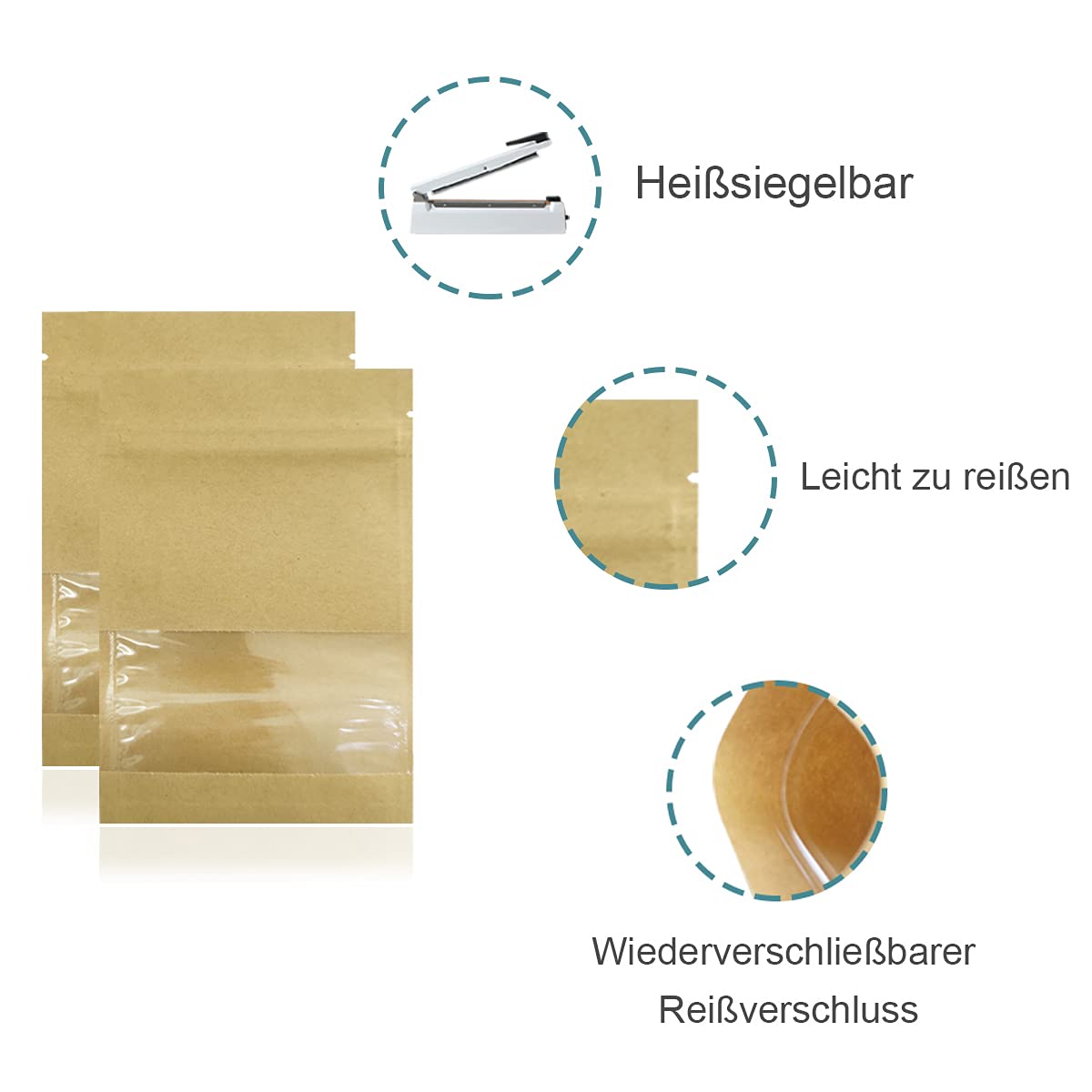 Kraft Papier Buste a Seme Richiudibili Finestra Trasparente 7x9cm 100 szt.