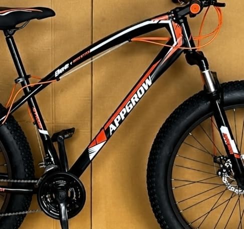 Image of Appebrow Jaguar Adult Unisex Fat Tyre Front Mountain Bike, 26-Inch Wheels, Disc Brakes, Orange and Black