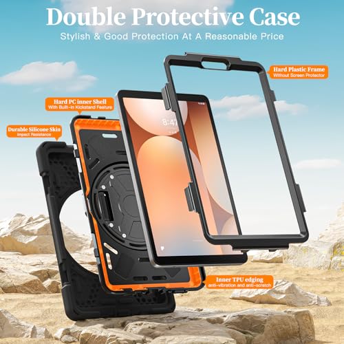 Image of ProElite Cover for Samsung Galaxy Tab A11 8.7 inch 2025 Cover, Rugged 3 Layer Armor case Cover for Galaxy Tab A11 8.7 inch 2025 with Hand Grip & Rotating Kickstand with Shoulder Strap, Black