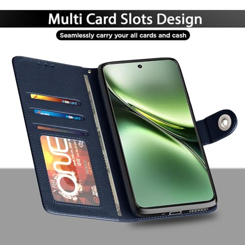 Image of Pikkme Flip Cover Leather Finish | Inside TPU with Card Pockets | Wallet Stand and Shock Proof | Complete Protection Button Flip Case for Vivo X200 5G(Blue)