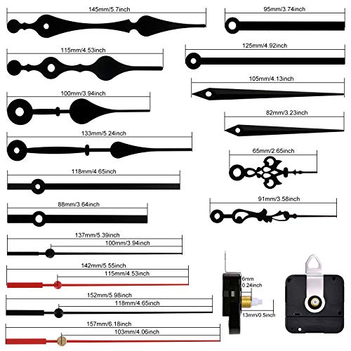 4 Pieces Quartz Diy Wall Clock Movement Mechanism Battery Operated Clock Motor Kit With 6 Sets Of Hands (0.5 Inch/ 13 Mm, Black, Red) #TOP5