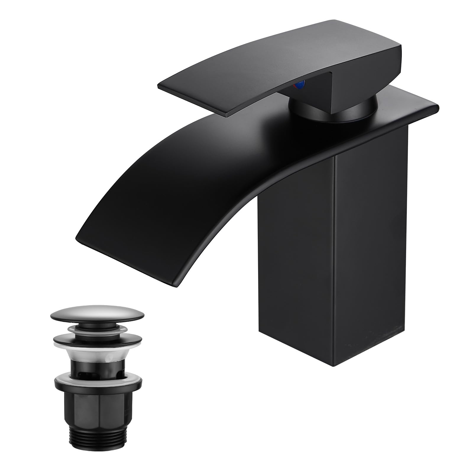 Rubinetto per Bagno con Set di Scarico, Miscelatore a Cascata per Lavabo, Monocomando per Bagno con Tubo di Collegamento G3/8 per WC degli Ospiti (Altezza di Scolo 80mm, cromato)