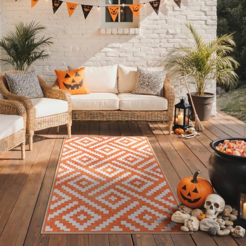 Image of GENIMO Fall Decor Outdoor Rug 3'x5' for Porch, Plastic Door Mat Mid Orange