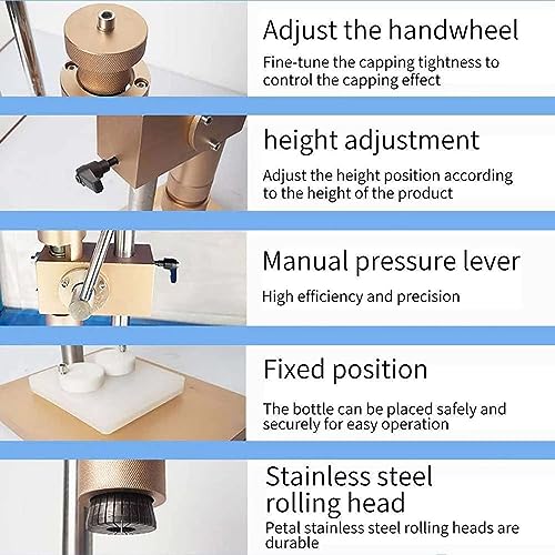 Perfume Crimping Machine, Manual Perfume Capping Machine, 13mm/15mm/18mm/20mm Professional Bottle Capper, Height Adjustable, Convenient and Flexible, for Chemical Packaging Laboratory Home