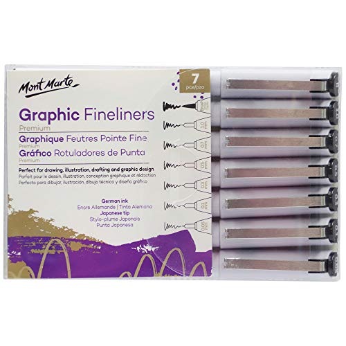 image for Mont Marte Premium Graphic Fineliners, 7 Piece, Assorted Nib Styles, L