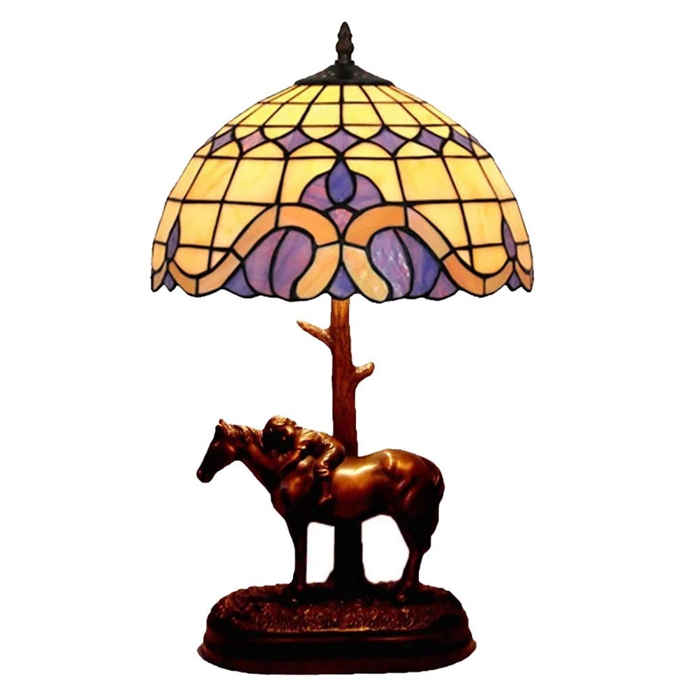 Aioneer 12 Inch Bedroom Bedside Lamp Tiffany Table Lamp Simple Stained Glass Art Deco Lamp