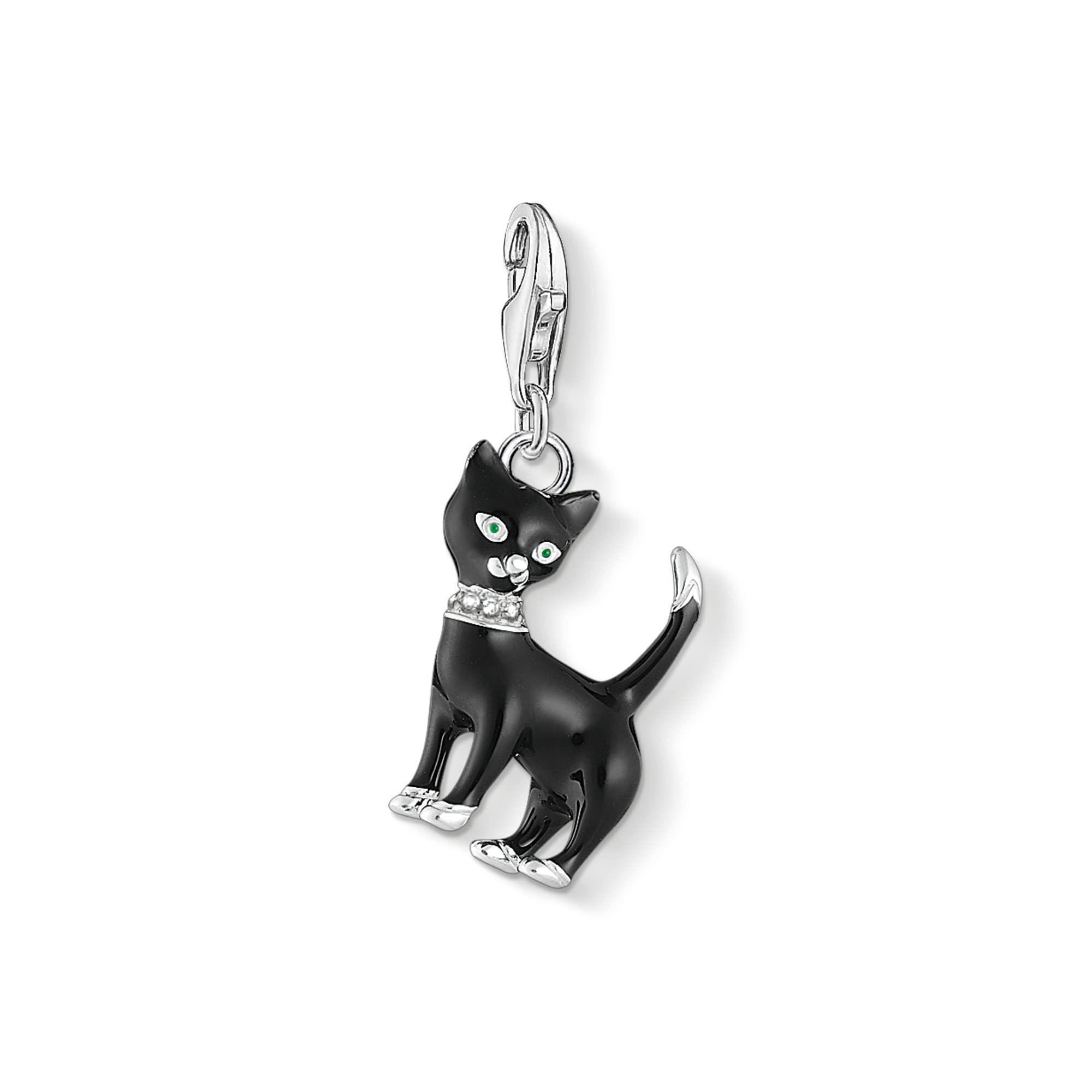 Thomas Sabo Charm Club Women's Black Sterling Silver Enamel Zirconia Cat Charm 1725-041-11