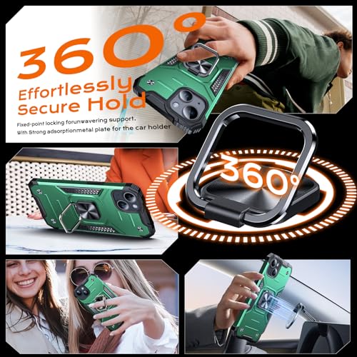 Image of Anqrp Heavy Duty Case for iPhone 13 Mini Case with Enhanced Ring Holder Grip Stand, Military Grade Shockproof Rugged Drop Protective Silicone Hard Slim iPhone 13 Mini Phone Case Cover,Forest Green