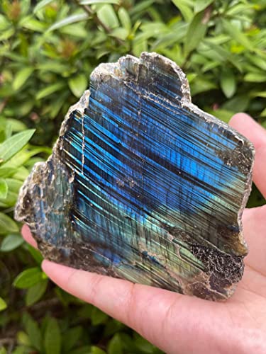Image of Natural Labradorite Slab, High Flash Free Standing Display Specimens, Raw Labradorite Slab Cut Base (3-4 lbs)
