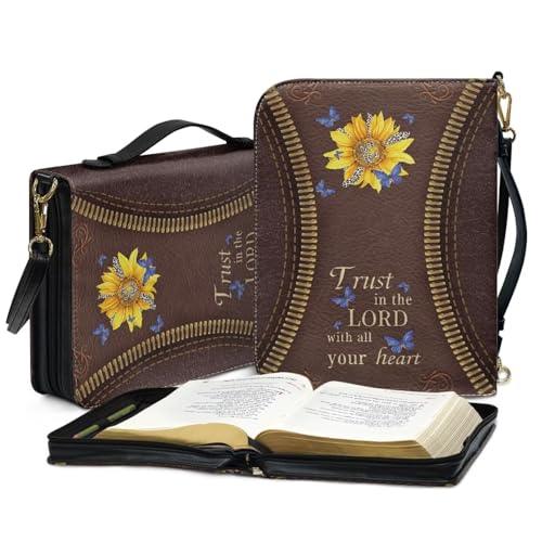 Mumeson Sunflower Butterfly Bible Carrying Bag for Women Strap Bible Covers PU Leather Bible Organizer Bag with Handle Church Bible Protector Carrying Handbag4
