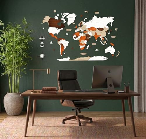 Image of AD INFINITUM 3D Wooden Map of The World | Home Decor | Office Decor | A great gift for travelers | Wall decor Country names with Borders (Multicolor Multilayer, 4x3 Feet, WORLD MAP)