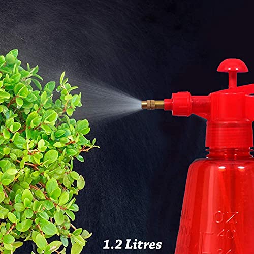 KWEL Garden Pump Pressure Sprayer, Lawn Sprinkler, Water Mister, Spray Bottle for Herbicides, Pesticides, Fertilizers, Plants Flowers 1.2 Liter (Red)