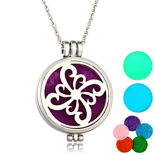 HOUSWEETY Aromatherapy Essential Oil Diffuser Necklace - Locket Pendant,5 Colorful Pads+2 Noctilucent Pads