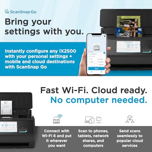 Image of ScanSnap iX2500 Wireless or USB High-Speed Cloud Enabled Document, Photo & Receipt Scanner with Large 5 inch Touchscreen and 100 Page Auto Document Feeder for Mac or PC, Black