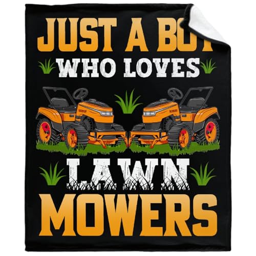 Lawn Mower Blanket for Boys Just A Boy Who Loves Lawn Mower Gifts for Men Soft Comfortable Throw Blanket for Bedding Sofa 40x50inches