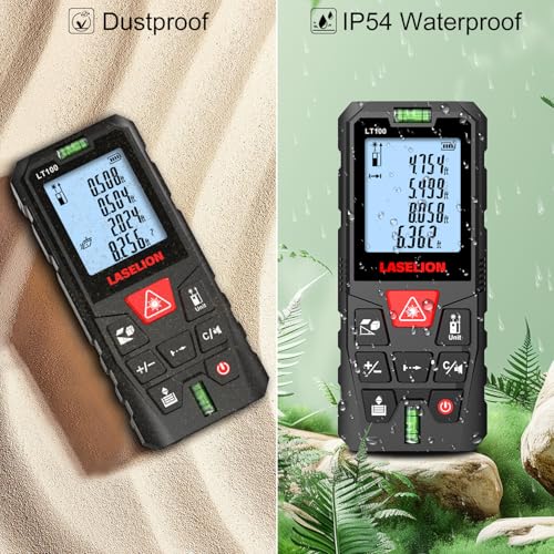 LASELION LT100 Laser Distance Meter – 100m (328t) Range, High Accuracy, Multiple Measurement Modes, Built-in Level Bubble, Handle Laser Distance Measurement Tool,Mute Function (328ft)