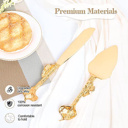 Tukdak Cake Cutting Set For Wedding, Personalized Gold Cake Knife And Server Set, Custom Cake Serving Set, Engraved Pastry Pie Server Cake Pizza Cutter, Birthday Bridal Gift (F-Rustic) #TOP2