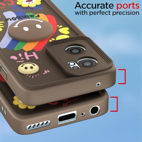 Image of Pikkme Back Cover for OnePlus Nord Ce 2 5G | Soft Silicone| Cute Rainbow Smile & 3D Cartoon Flower Design | Shockproof Raised Camera Protection Bumper Case (Brown)