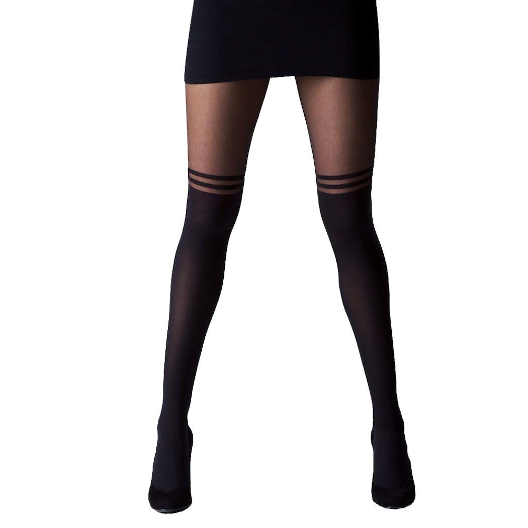Gipsy Women's Black Mock Over The Knee Double Stripe Tights