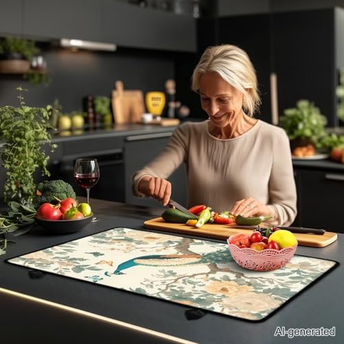 Image of Peacock Electric Stove Top Covers, Thickened Premium Silicone Stove Mat for Glass Top Stove, Waterproof Oven Range Top Cover, Extra Large Dish Drying Mat