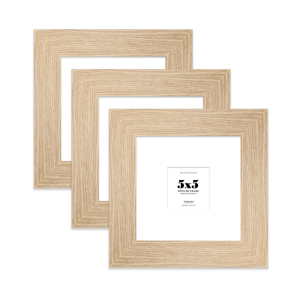 5x5" Oak Square Frame With Mount for 2x2" Pictures 28mm Edge Frame Display with Wall Hooks and Kickstand, 3 Pack โ image 1