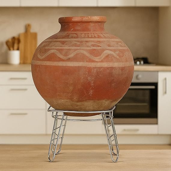 Fancy Freestanding Water Pot And Matka Stand Stainless Steel Pot Stand Kitchen Tiered Shelf Rack Chrome Plated Plant Pot Stand (21 X 21 X 14 Cm)