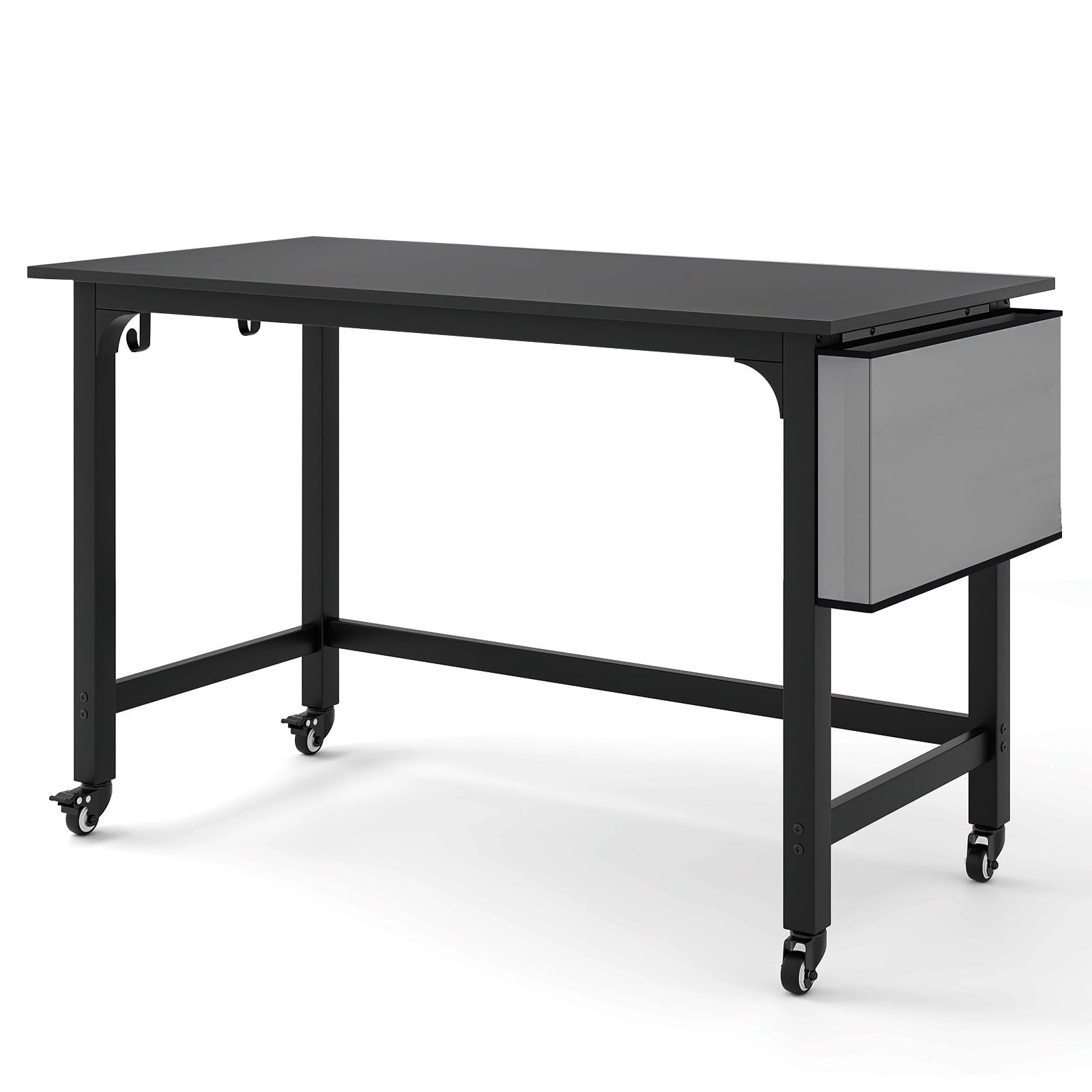 LIFEZEAL Scrivania su rotelle, scrivania per computer con telaio in metallo, tavolo per laptop con gancio e tasca laterale, tavolo da lavoro per camera da letto, studio, 120 x 60 cm (nero)