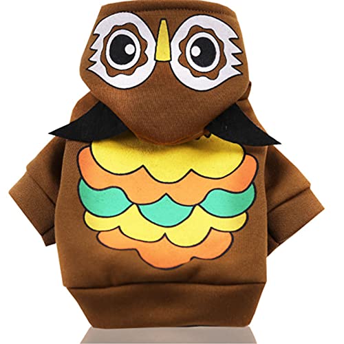 Product Image of the SEIS Halloween Cartoon Dog Hoodies with Hat Funny Cat Clothes Tiger Dinosaur Duck Owl Pumpkin Design Warm Pet Suit Four-Legged Costume for Small Medium Dog (Owl, S (Back Length 35cm/13.77'))