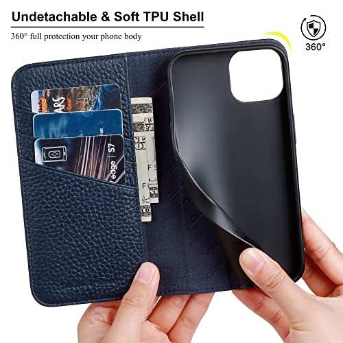 VISOUL Pebbled Genuine Leather Case for iPhone 14 Wallet Case with Card Holder for Men Women, Magnetic Flip Folio Cover with Stand RFID Blocking Cell Phone Case for iPhone 14 (6.1 inch)