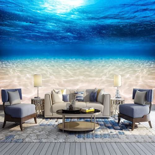 Attafe Underwater Blue Ocean 3D Mural Wallpaper, Wide Sandy Sea Bottom Photo Mural Wallpapers, Mural Hd Photo For Living Room Tv Sofa Bedroom 98" By 69" #TOP9