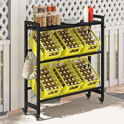 DWVO getränkekistenregal mit ablage, kistenregal 6 kisten mit rollen, verstellbaren füße, Öffner, Metall Kistenregal für Bier, Obst, Gemüse, Wasser, Geeignet für den Einsatz in der Küche, garagen