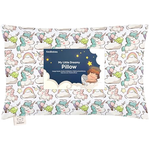 Toddler Pillow with Pillowcase - 13x18 My Little Dreamy Kids Travel Bed Pillows for Sleeping, Organic Cotton Small Pillowcase, Soft & Breathable, Machine Washable, Toddlers 2-5 (Unicorn Dreams)