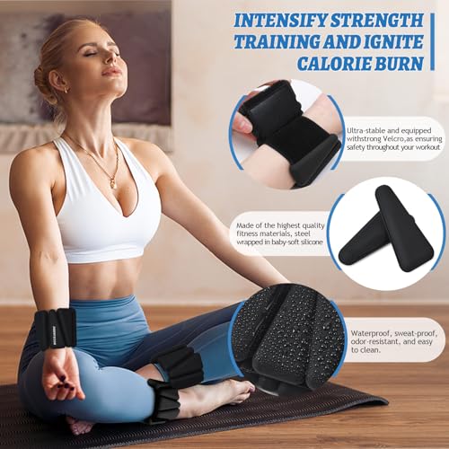 Image of BECOJADDE Ankle Weights Set of 2 (1 lb /2 lb /3 lb Each) Adjustable Wrist Weights for Women Men Wearable Arm Leg Weight for Pilates, Running, Walking, Workout, Yoga