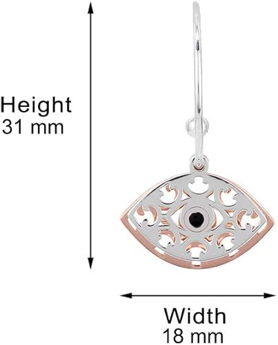 Miniatura 3 de Aretes de aro de plata de ley 925 de dos tonos chapados en oro rosa y plata, peso ligero, con diseño de ojo malvado para mujer, Metal