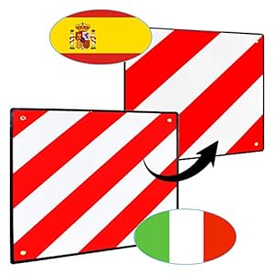 VINGO Premium waarschuwingsbord, 2-in-1 50 x 50 cm aluminium waarschuwingsbord voor Italië en Spanje, reflecterend rood-wit waarschuwingsbord voor achteraanhanger, caravan, aanhanger, fietsendrager