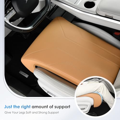 Image of FLORICH Car Seat Extender Leg Extender Support Cushion for Driver Seats Office Chair, Leather Carseat Leg Support for Long Drivers Universal Car Seat Cushion Legs Rest Pads-Beige Brown