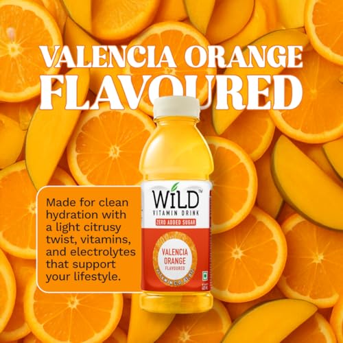 Image of Wild Vitamin Drink Valencia Orange Flavoured Low Cal 400ml Pack of 12 - Vitamin C D B3 B12 Contains Electrolytes Zero added sugar Calories 28