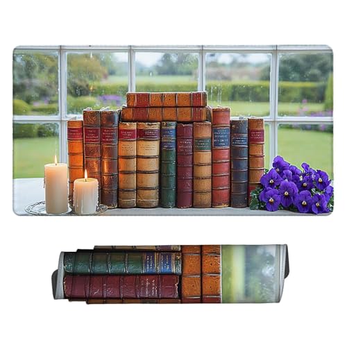 Tappetino per Mouse XXL 700 x 400 mm Tappetino Mouse Gaming Grande, Mousepad con Base in Gomma Antiscivolo, Tappeto per Tavolo da Gaming per Mouse e Tastiera, Accessori PC (Libri Candele) H-813