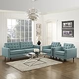 Modway Empress Mid-Century Modern Upholstered Fabric Sofa and Two Armchair Set in Laguna