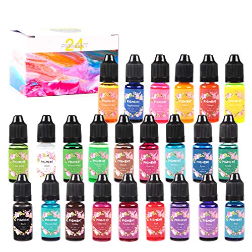 Epoxy Resin Pigment 24 Colors Resin Dye Non Toxic Liquid Resin Color Pigment Translucent Resin Colorant for Resin Jewelry DIY Crafts Making, 0.35oz/Bottle