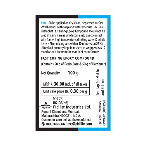 Image of Pidilite M-Seal Phataphat Fast Curing Epoxy Compound Putty Sealant Adhesive For Leakage, Bonding, Gap Filling and Repairing (90 Grams)