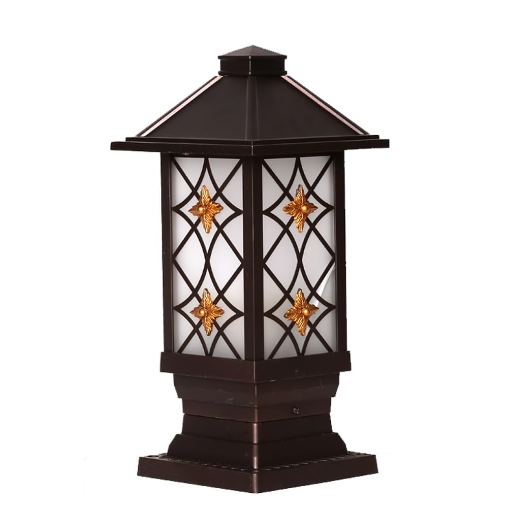 GTHTUHFD 13.8Inch Brown Column Lighting, Outside Post Cap Lights, Frosted Glass Street Lamp For Driveway Yard Lawn Patio Garden